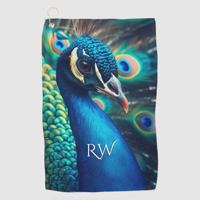 Peacock Profile Personal Initials Golf Towel (Front)