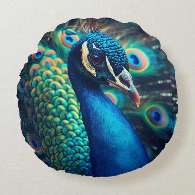 Peacock Profile Round Pillow (Front)