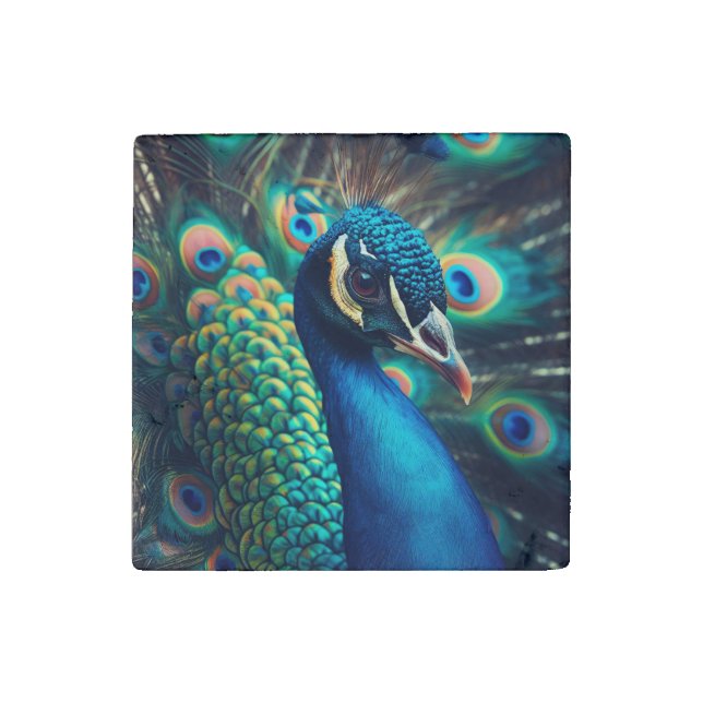Peacock Profile Stone Magnet (Front)