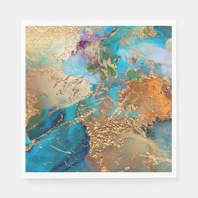 Peacock purple blue faux gold foil stylish napkins (Front)