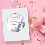 Peacock purple flowers Mehndi Indian wedding favor Classic Round Sticker<br><div class="desc">Peacock and purple flowers watercolor Indian wedding Mehndi  template thank you favor gift stickers. Two beautiful peacocks purple jasmine flowers wisteria hanging blooms and garlands favor stickers</div>