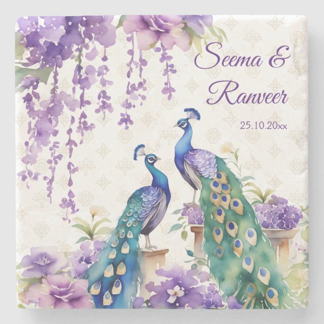 Peacock purple Indian wedding favor gifts Stone Coaster (Front)