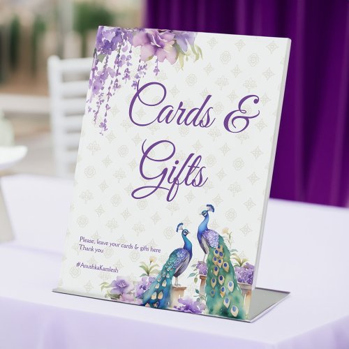 Peacock purple Indian wedding gifts table Pedestal Sign