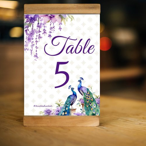 Peacock purple Indian wedding  Table Number