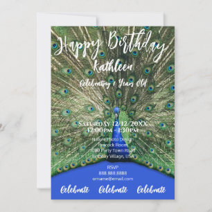 PEACOCK PURPLE PHOTO HAPPY BIRTHDAY INVITATION