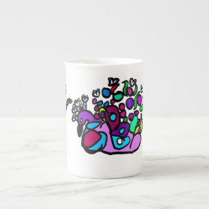 Peacock purple roses bone china mug