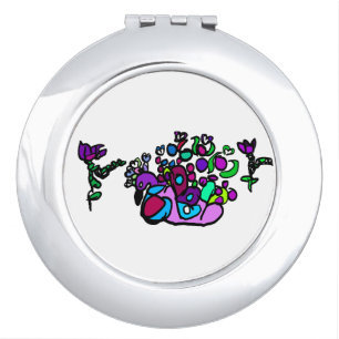Peacock purple roses compact mirror