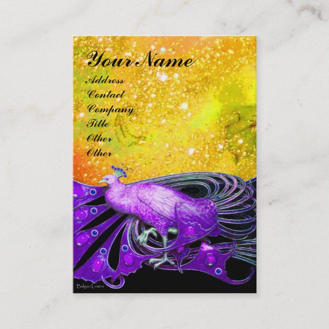 PEACOCK purple yellow black sparkle Business Card (Front)