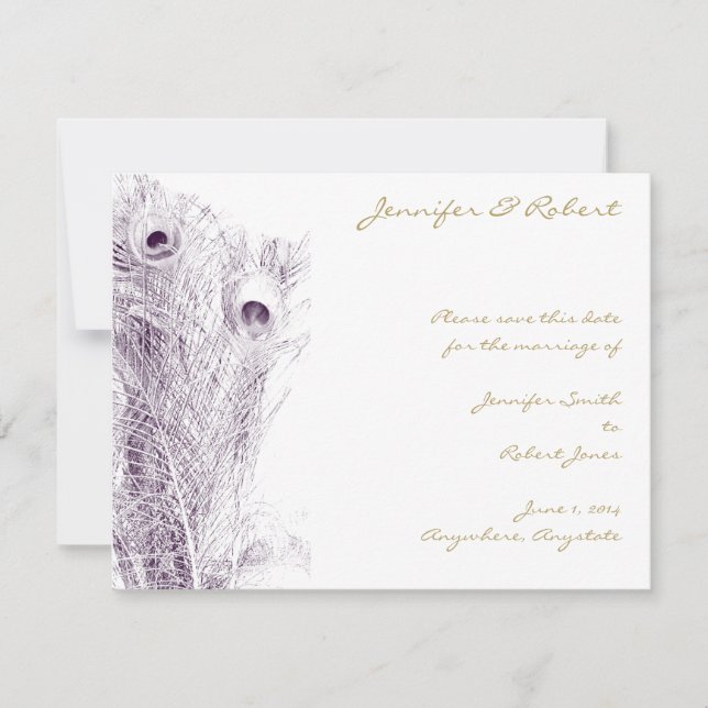 Peacock Regency in Purple Save the Date Card (Front)