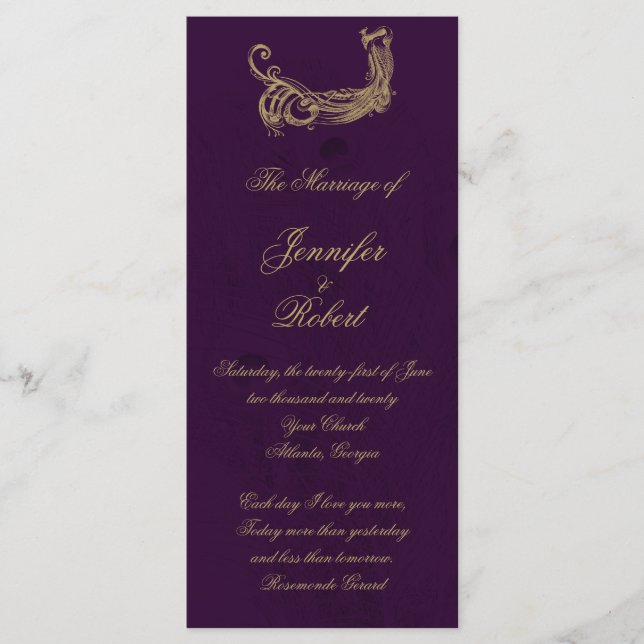 Peacock Regency in Purple Wedding Program (Front)