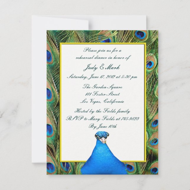 Peacock Rehearsal Dinner Invitation (Front)