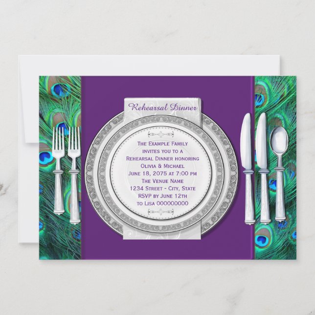 Peacock Rehearsal Dinner Invitation (Front)