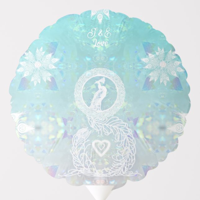 Peacock romantic wedding, heart personalized balloon (Front)