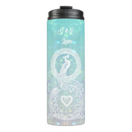 Peacock romantic wedding, heart personalized thermal tumbler