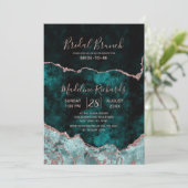 Peacock & Rose Gold Agate Bridal Brunch Invitation (Standing Front)