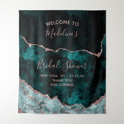 Peacock  Rose Gold Agate Bridal Shower Welcome Tapestry