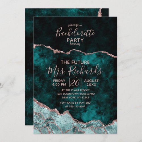 Peacock  Rose Gold Bachelorette Party Invitation