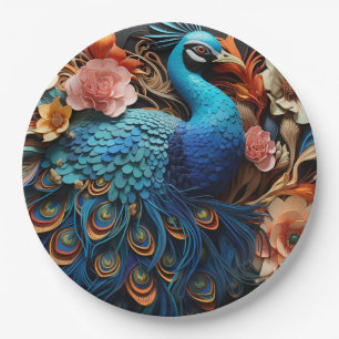 Peacock Roses Elegant Pretty Paper Plates