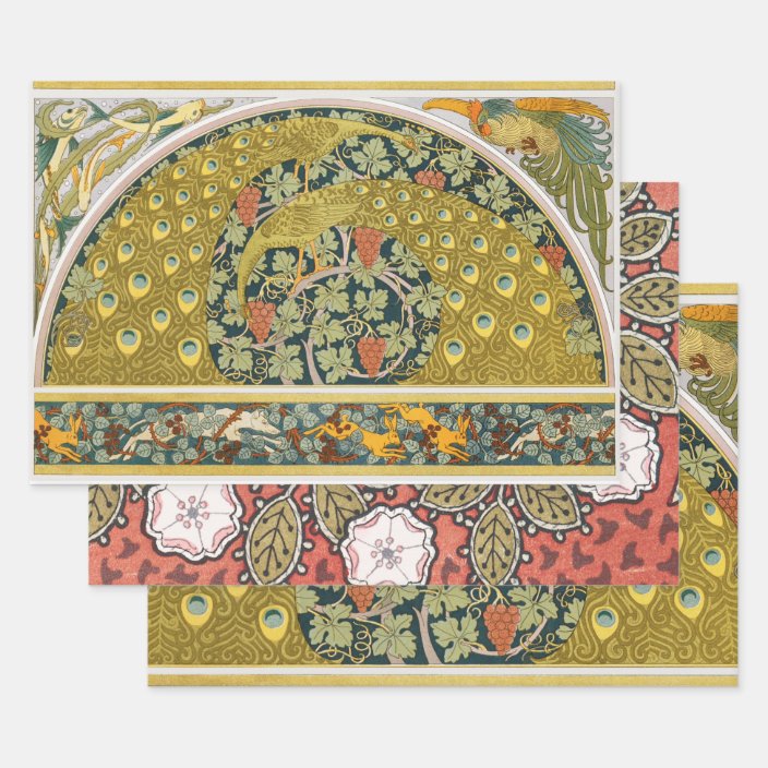 Peacock Round Art Nouveau Style Wrapping Paper Sheets