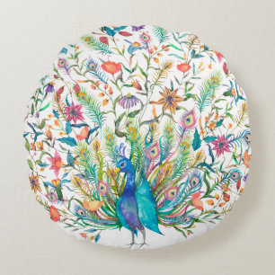 Peacock Round Throw Pillow