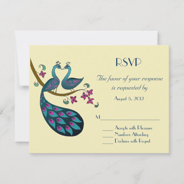 Peacock  RSVP, ivory RSVP Card (Front)