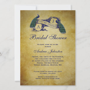 Peacock Rustic Bridal Shower Invitation