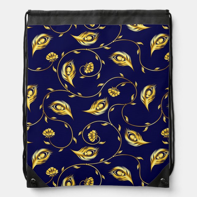 Peacock Sari Pattern Drawstring Bag (Front)