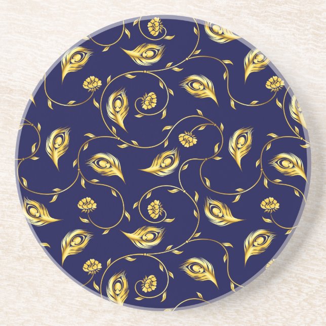 Peacock Sari Pattern Drink Coaster (Front)