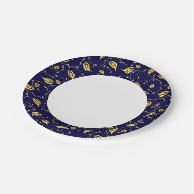 Peacock Sari Pattern Paper Plates (Angled)