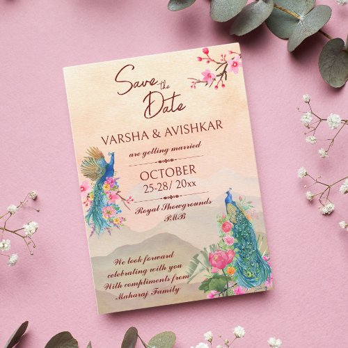 Peacock save the date template invitation 