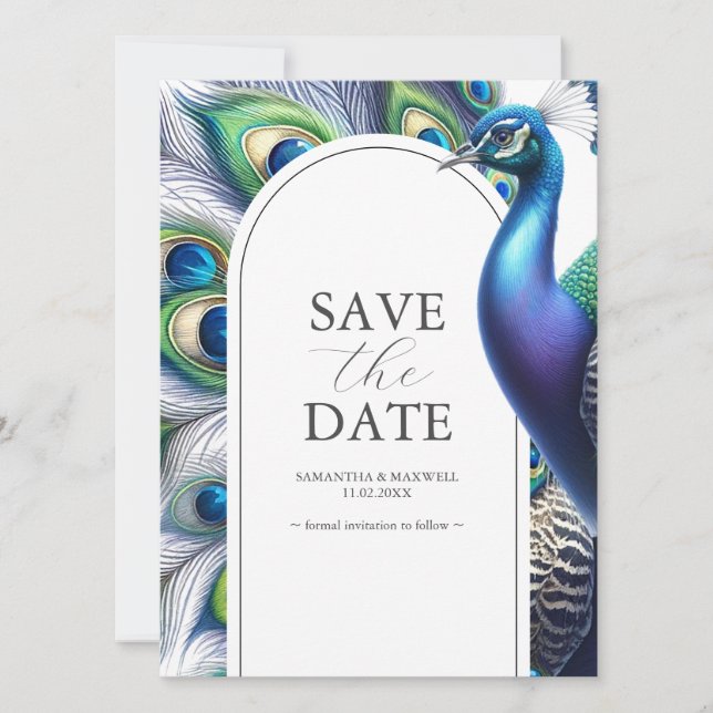 Peacock Save The Date Wedding Announcements (Front)