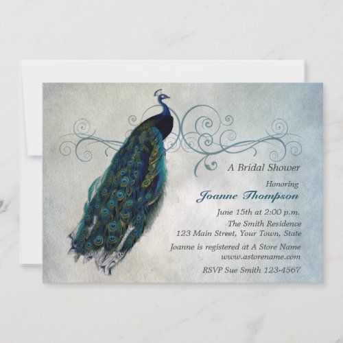 Peacock Scroll Bridal Shower Invitation