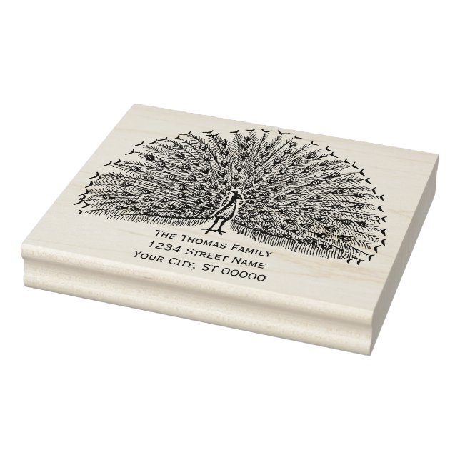 Peacock Showing Off Feathers #2 Return Address  Rubber Stamp (Stamp)