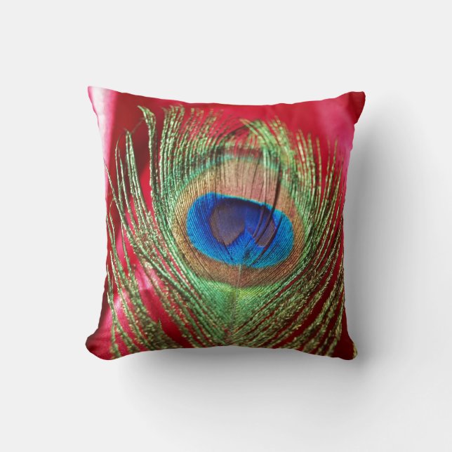 Peacock Silky Red Still Life Throw Pillow (Front)