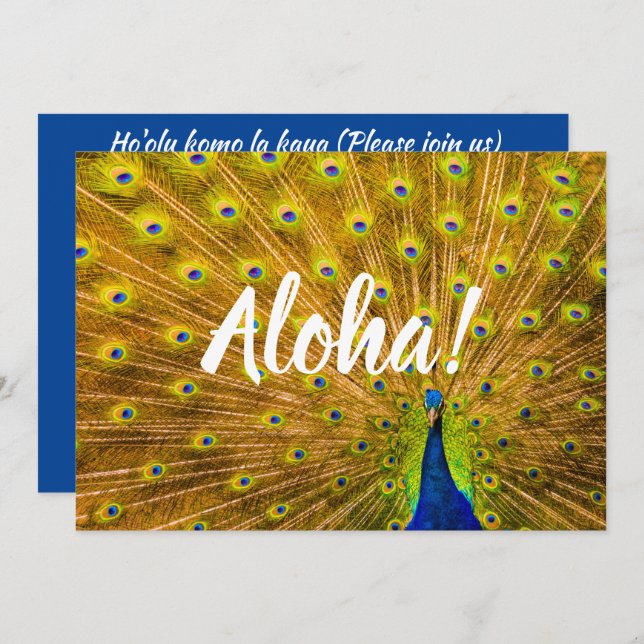 Peacock, Silver Falls, Kauai, Hawaii Invitation (Front/Back)