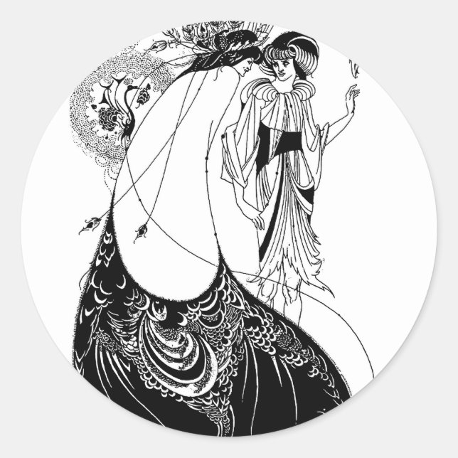 Peacock Skirt Beardsley Art Nouveau Classic Round Sticker (Front)