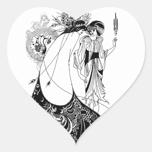 Peacock Skirt Beardsley Art Nouveau Heart Sticker