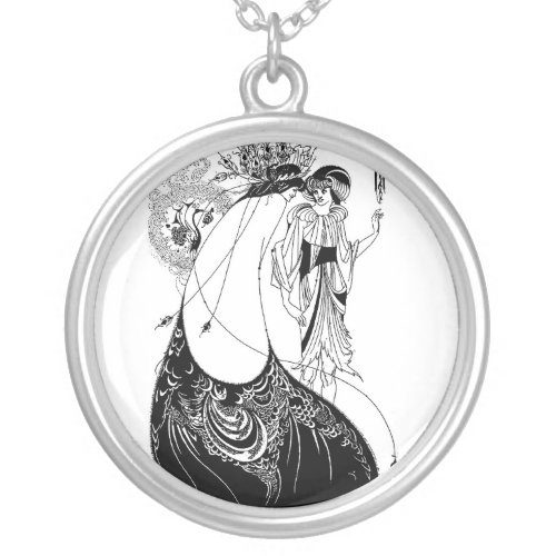 Peacock Skirt Beardsley Art Nouveau Silver Plated Necklace