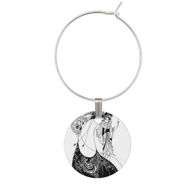 Peacock Skirt Beardsley Art Nouveau Wine Glass Charm (Front)