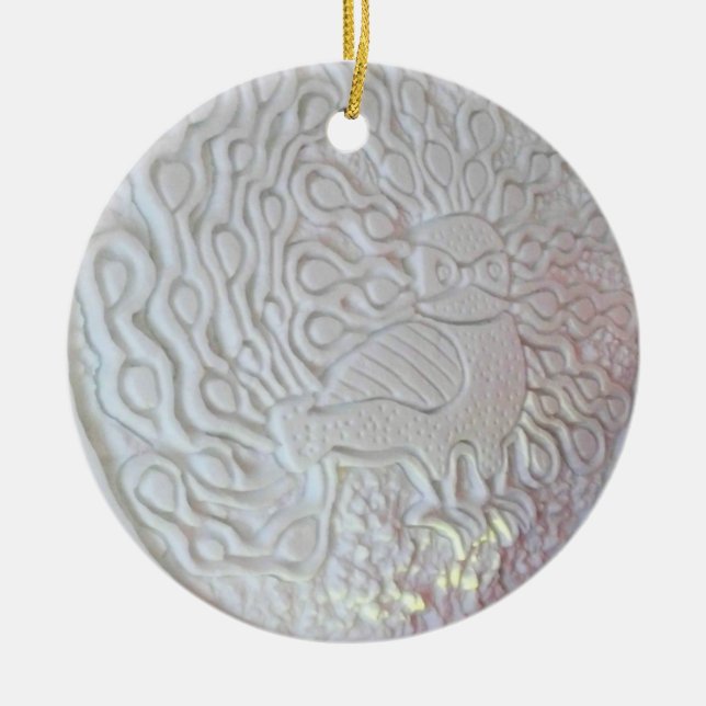 Peacock Snow Sculpture, Hotel de Glace, Quebec Ceramic Ornament (Front)