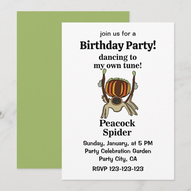 Peacock Spider Funny Birthday Party Invitation (Front/Back)