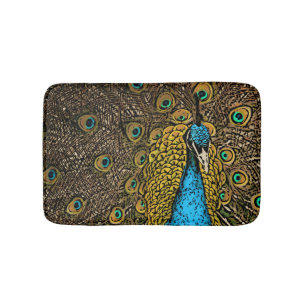 Peacock Splendor Illustration Bathroom Mat