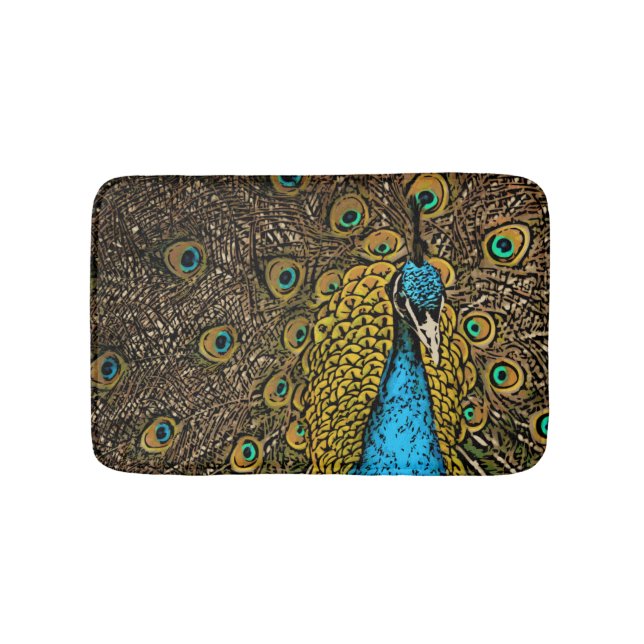Peacock Splendor Illustration Bathroom Mat (Front)