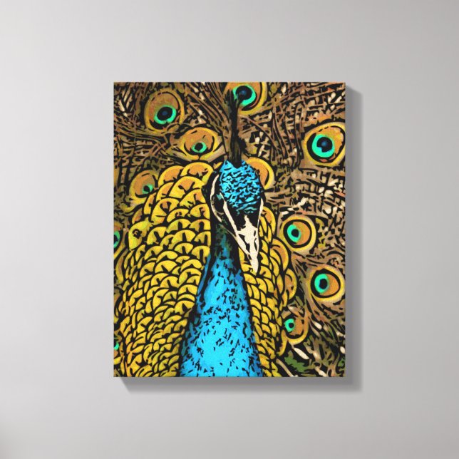 Peacock Splendor Illustration Canvas Print (Front)