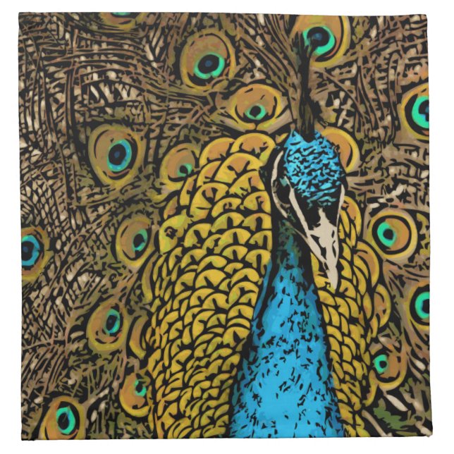 Peacock Splendor Illustration Cloth Napkin (Front)