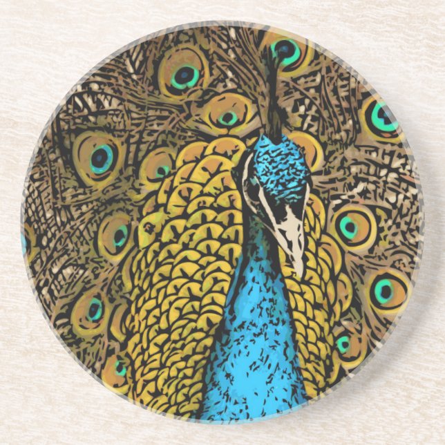 Peacock Splendor Illustration Coaster (Front)