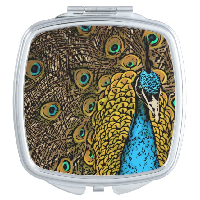 Peacock Splendor Illustration Compact Mirror (Front)