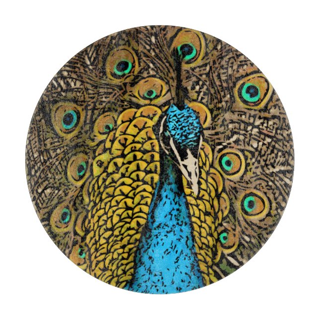 Peacock Splendor Illustration Cutting Board (Front)