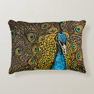 Peacock Splendor Illustration Decorative Pillow