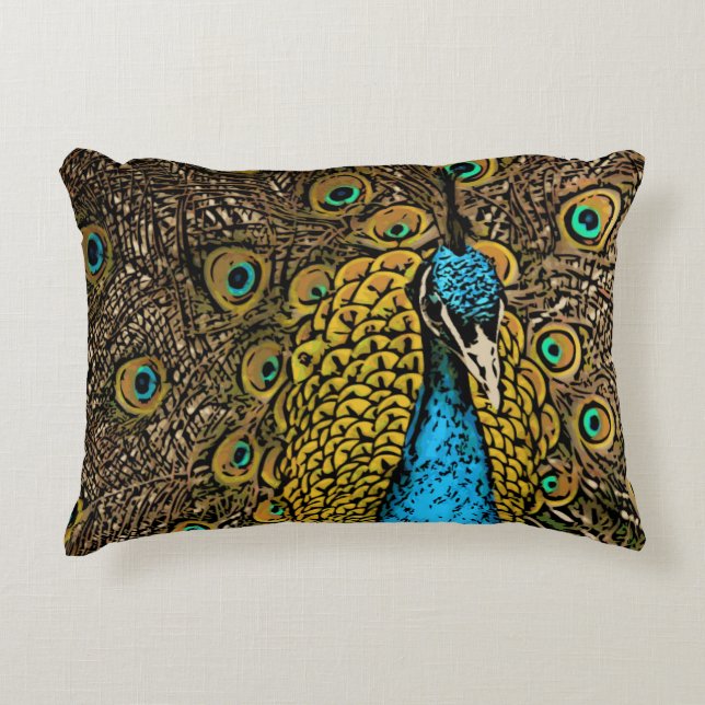 Peacock Splendor Illustration Decorative Pillow (Front)